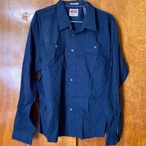 3xl/3tg wrangler mens blue button up long sleeve shirt